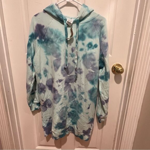 NWT Victoria's Secret PINK Fleece HOODIE Sweatshirt Dress Tie Dye XS - Picture 5 of 11